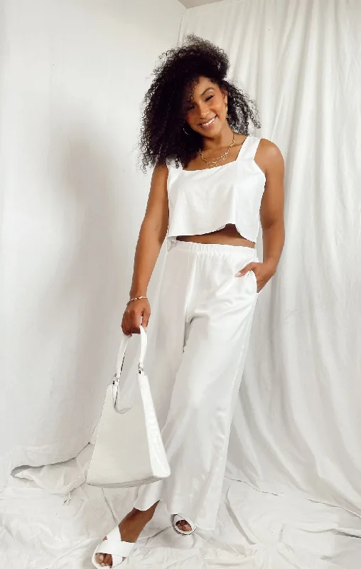 Tara Crop Top ~ White Linen