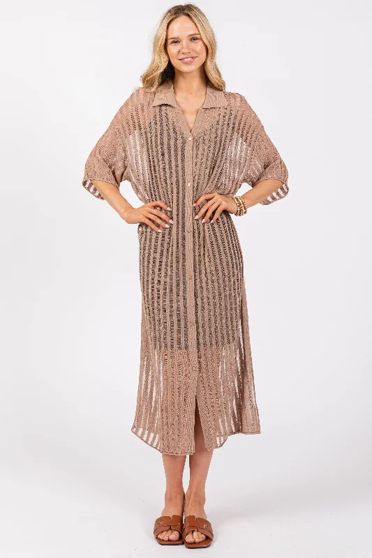 Taupe Distressed Collared Cover-Up