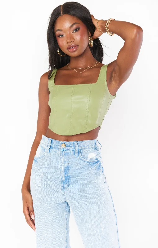 The Corset Top ~ Sage Faux Leather