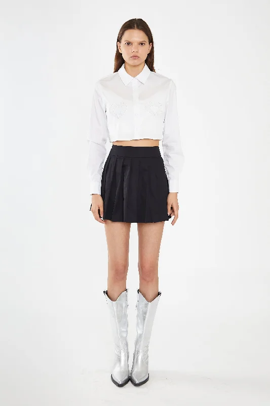 White Heart Cut-Out Crop-Shirt