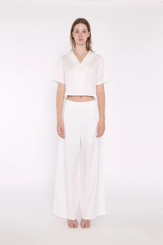 White Short-Sleeve Cropped-Shirt