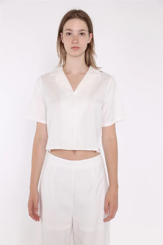 White Short-Sleeve Cropped-Shirt