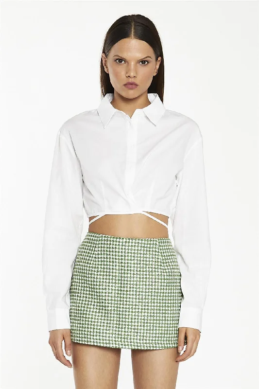 White Waist-Tie Crop-Shirt