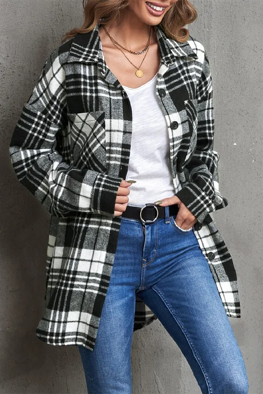 Button Down Oversized Casual Plaid Shacket