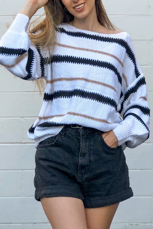 Crewneck Striped Color Block Oversized Knitted Sweater