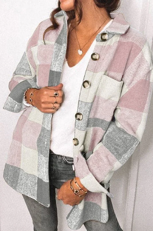 Oversized Flannel Plaid Button-down Jacket