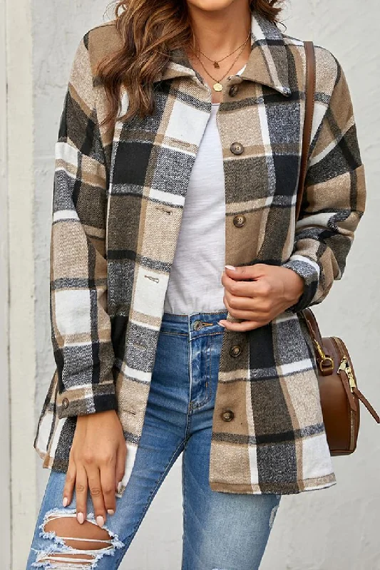 Women's Oversized Flannel Plaid Shirt Jacket Button-down Shacket