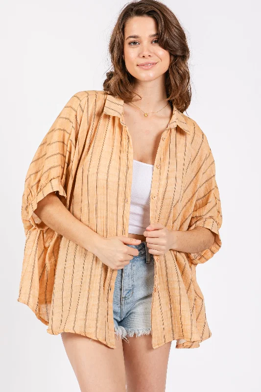 Yellow Striped Collared Oversized Top